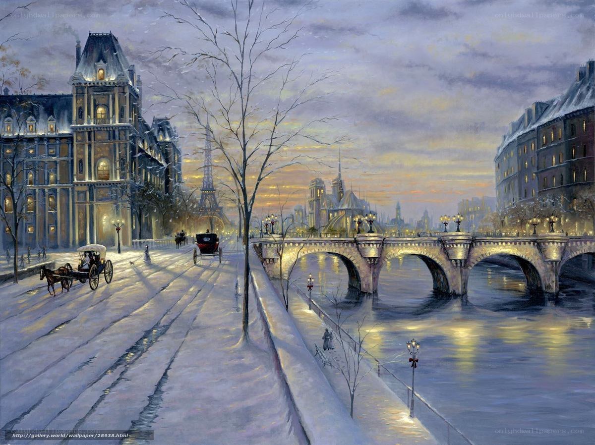 Snowy Paris at Dusk