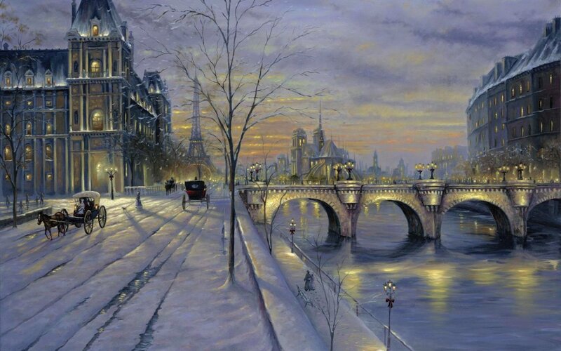 Snowy Paris Street — Purple