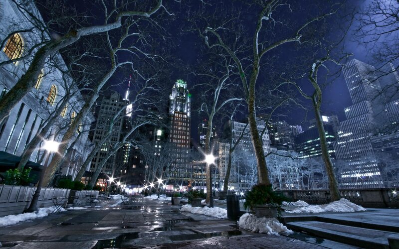 Snowy Park at Night — Blue