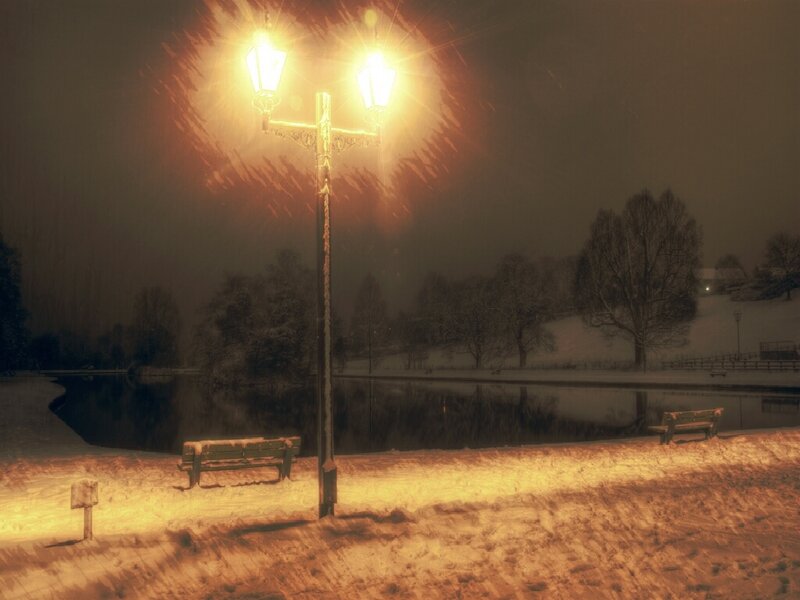Snowy Park at Night — Yellow