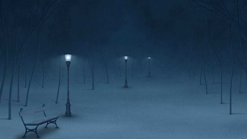 Snowy Park Bench — Blue, Serene