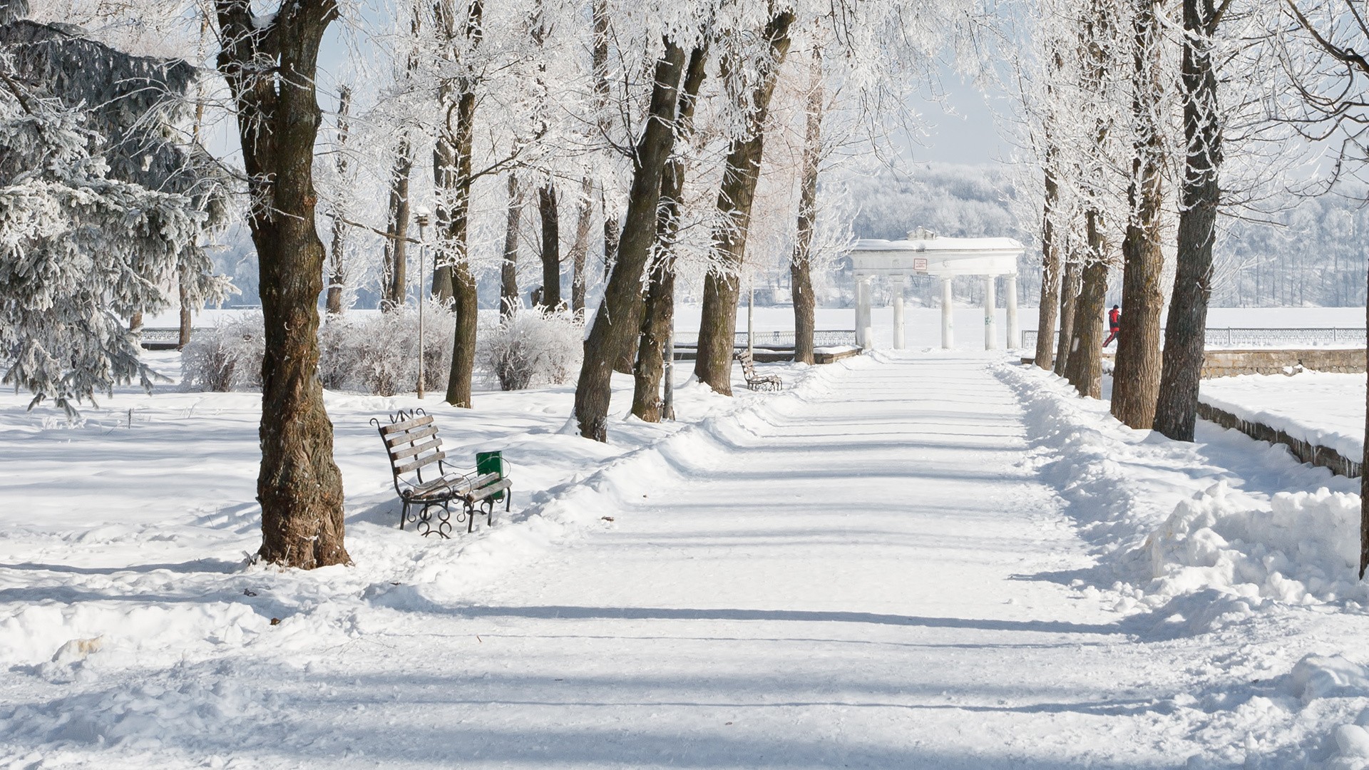 Snowy park path