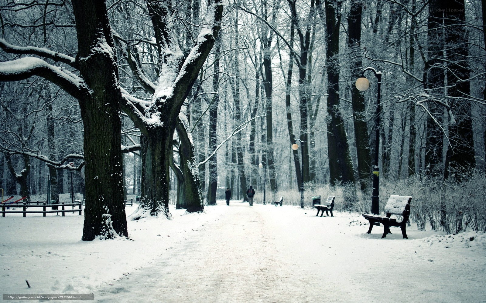 Snowy park path