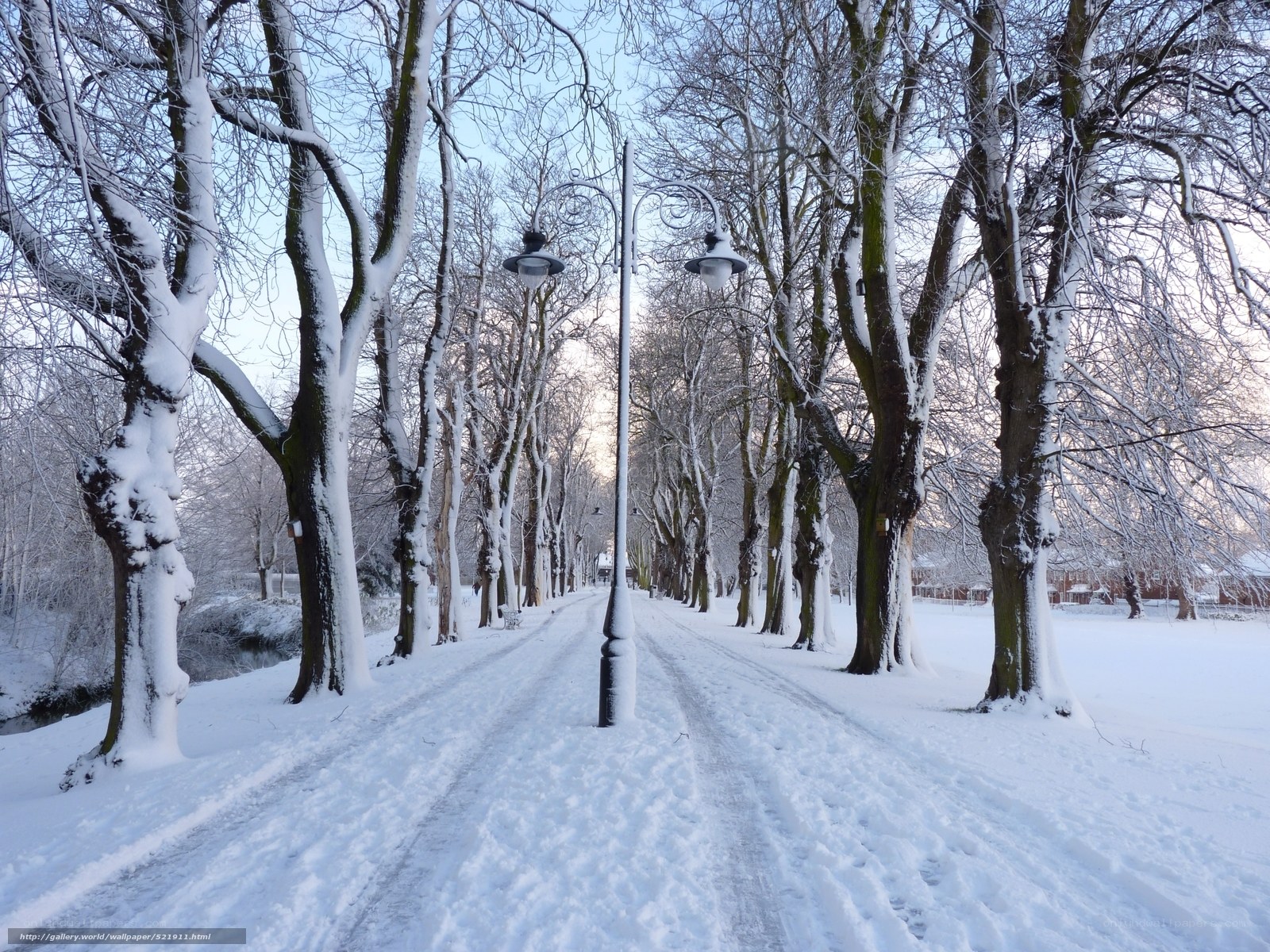 Snowy park path
