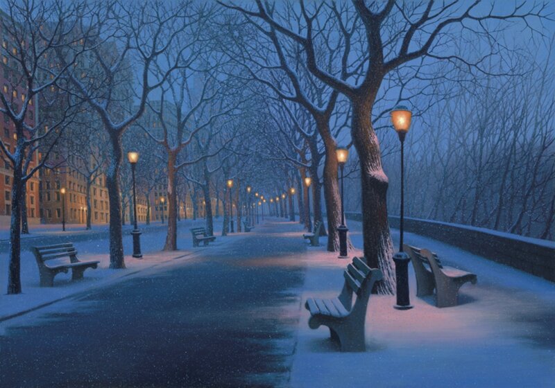 Snowy Park Path — Blue, Serene