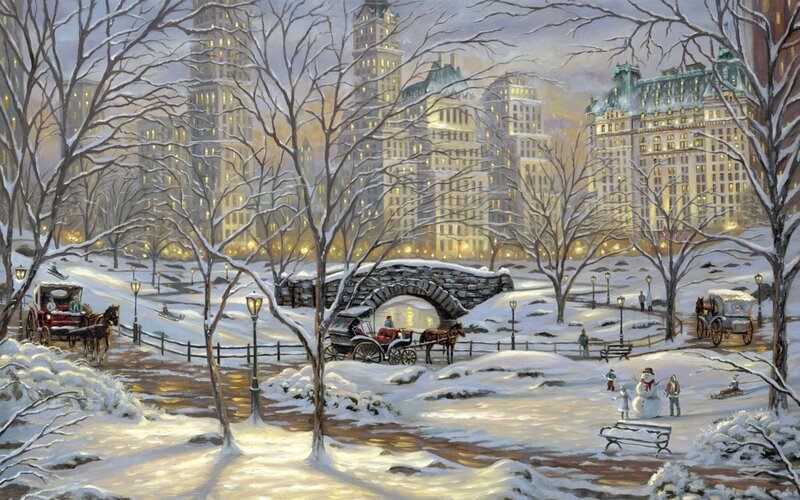 Snowy Park Scene — White, Peaceful