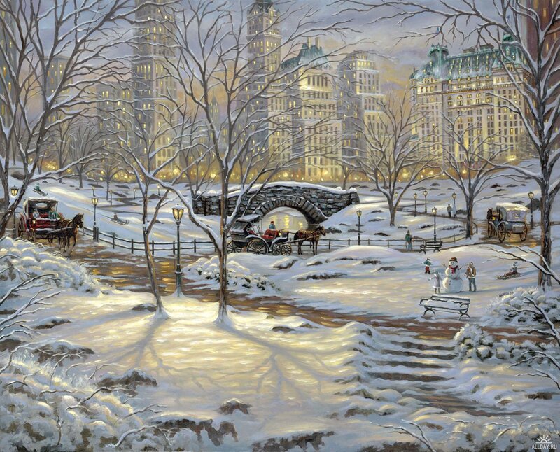 Snowy Park Scene — White