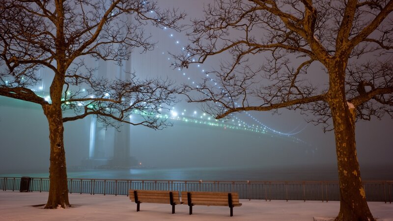 Snowy Park with Bridge — White