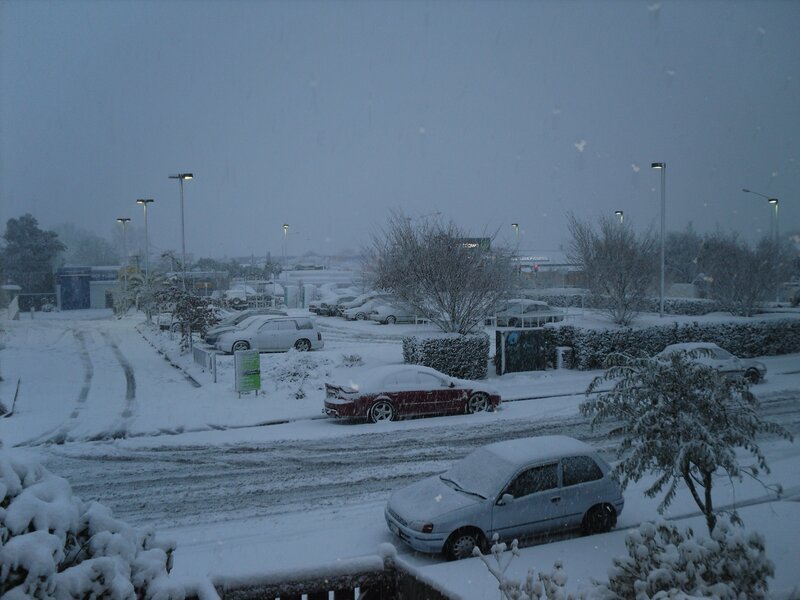 snowy parking lot scene