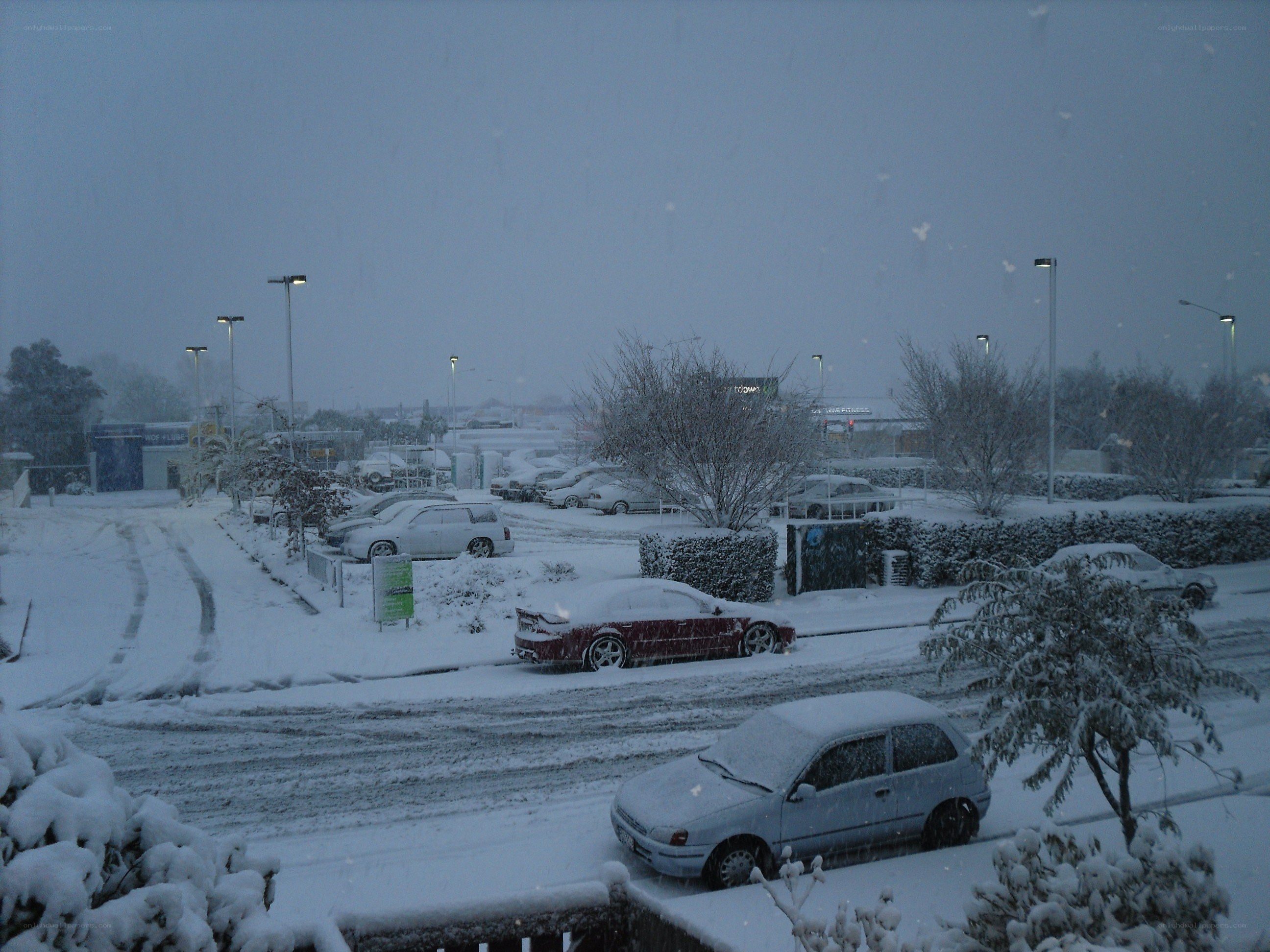 snowy parking lot scene