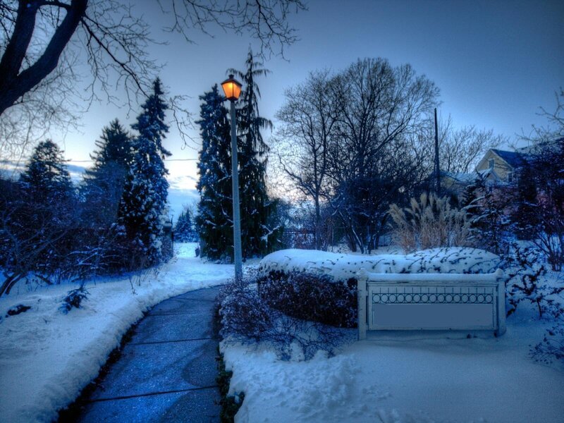 Snowy path at dusk