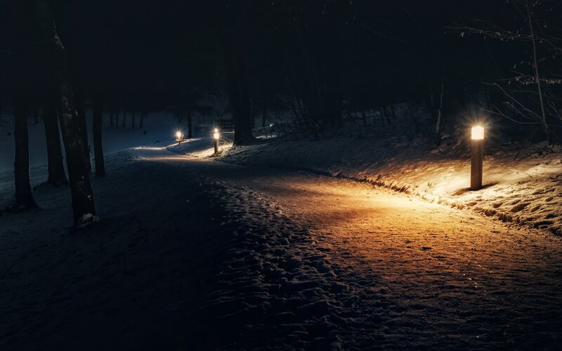Snowy Path at Night — Black, Serene