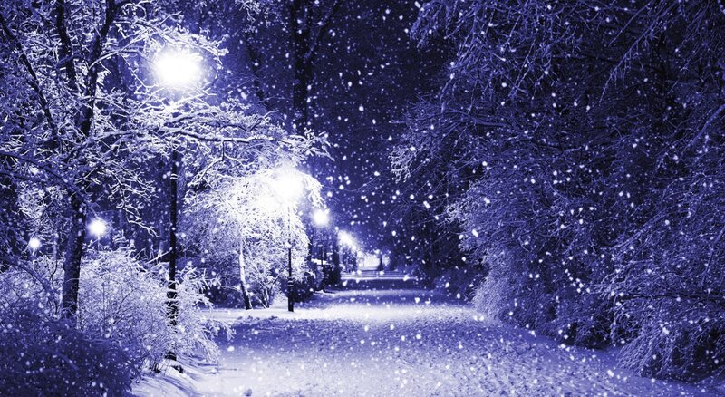 Snowy Path at Night — Blue, Serene