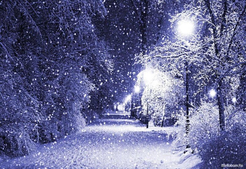 Snowy Path at Night — Blue