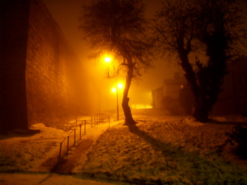 Snowy Path at Night — Orange