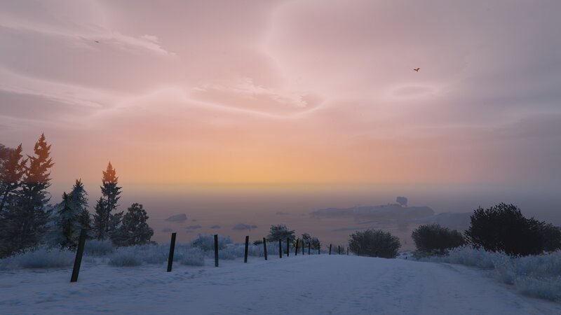 Snowy Path at Sunrise — Pink