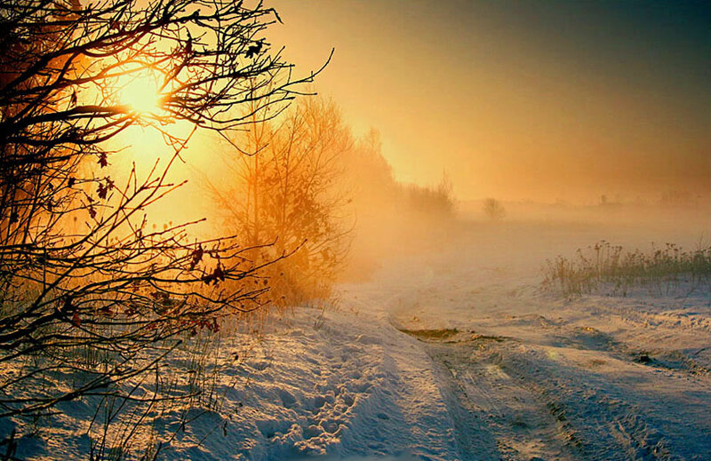 Snowy Path at Sunrise — Yellow