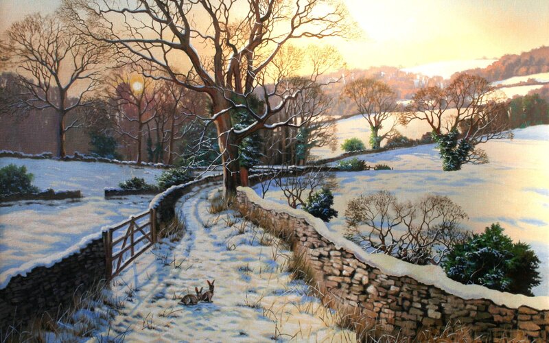 Snowy Path at Sunset