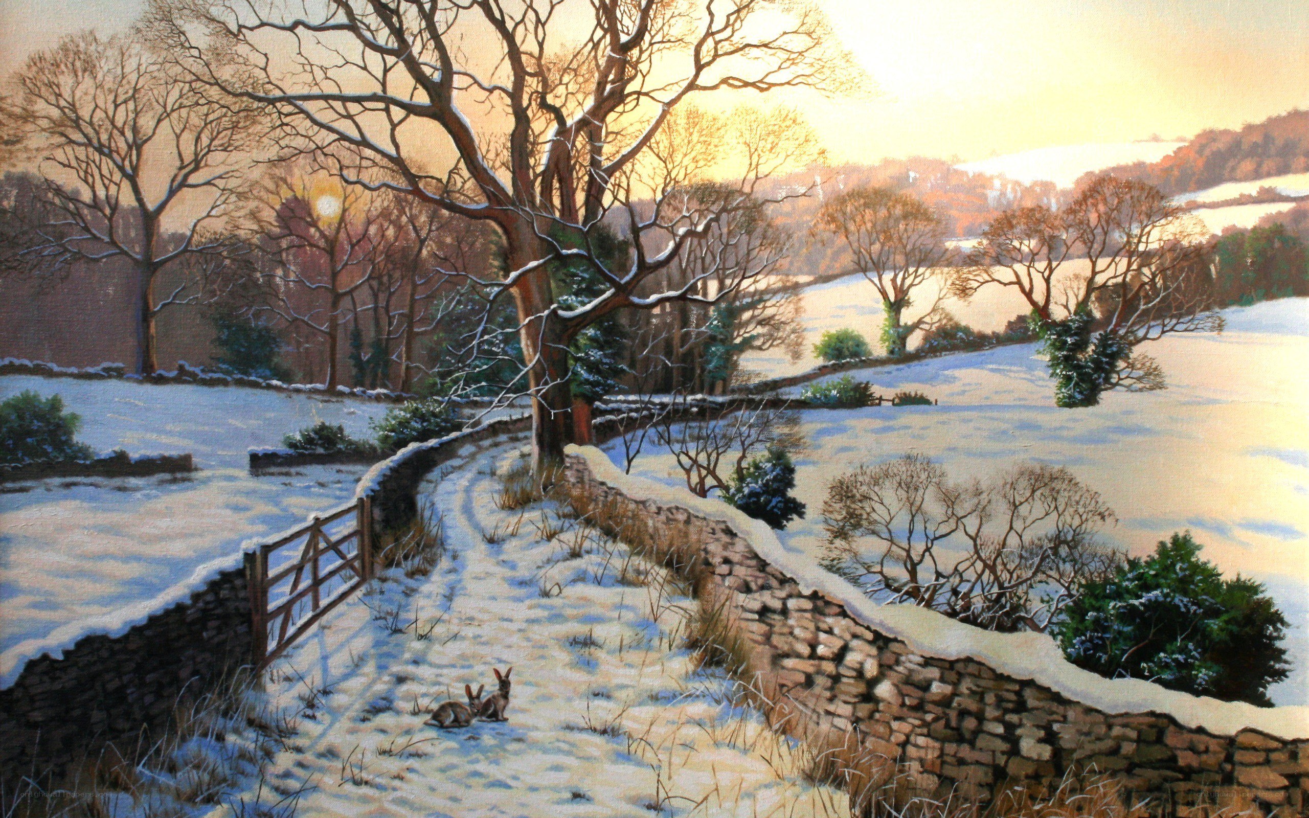 Snowy Path at Sunset