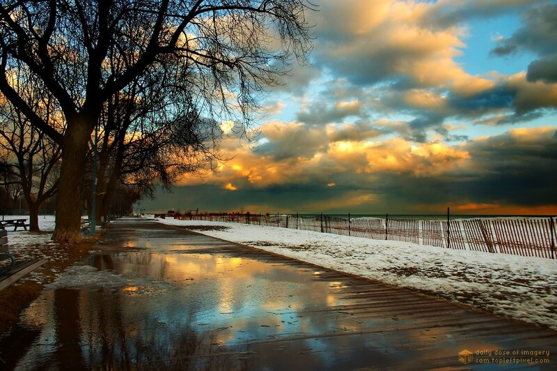 Snowy Path at Sunset — Blue, Dramatic, Winter