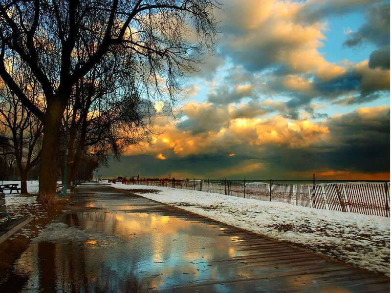 Snowy Path at Sunset — Blue