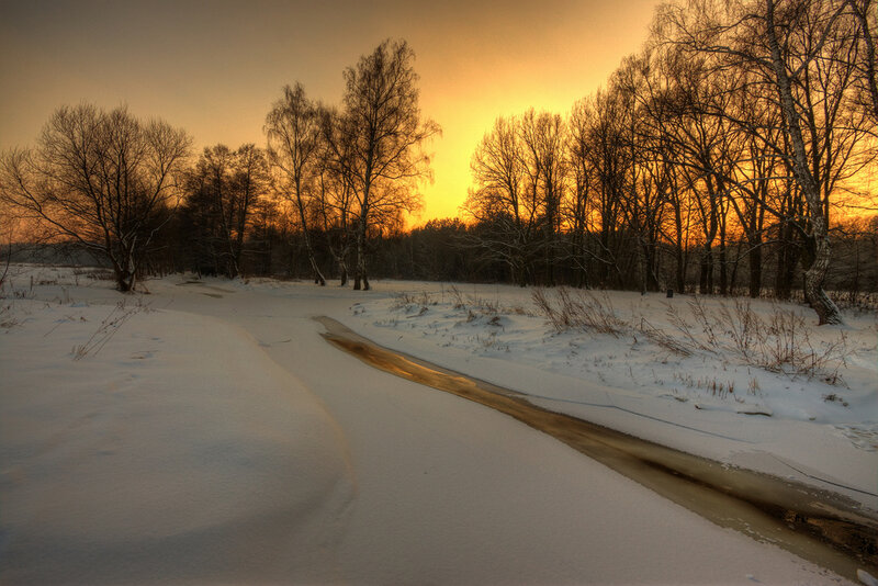 Snowy Path at Sunset — White