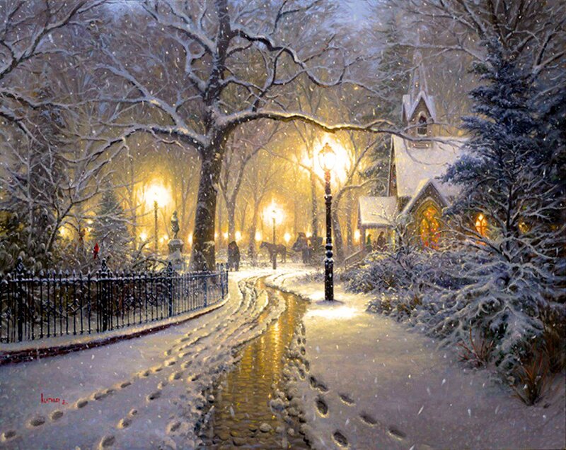 Snowy Path in Park