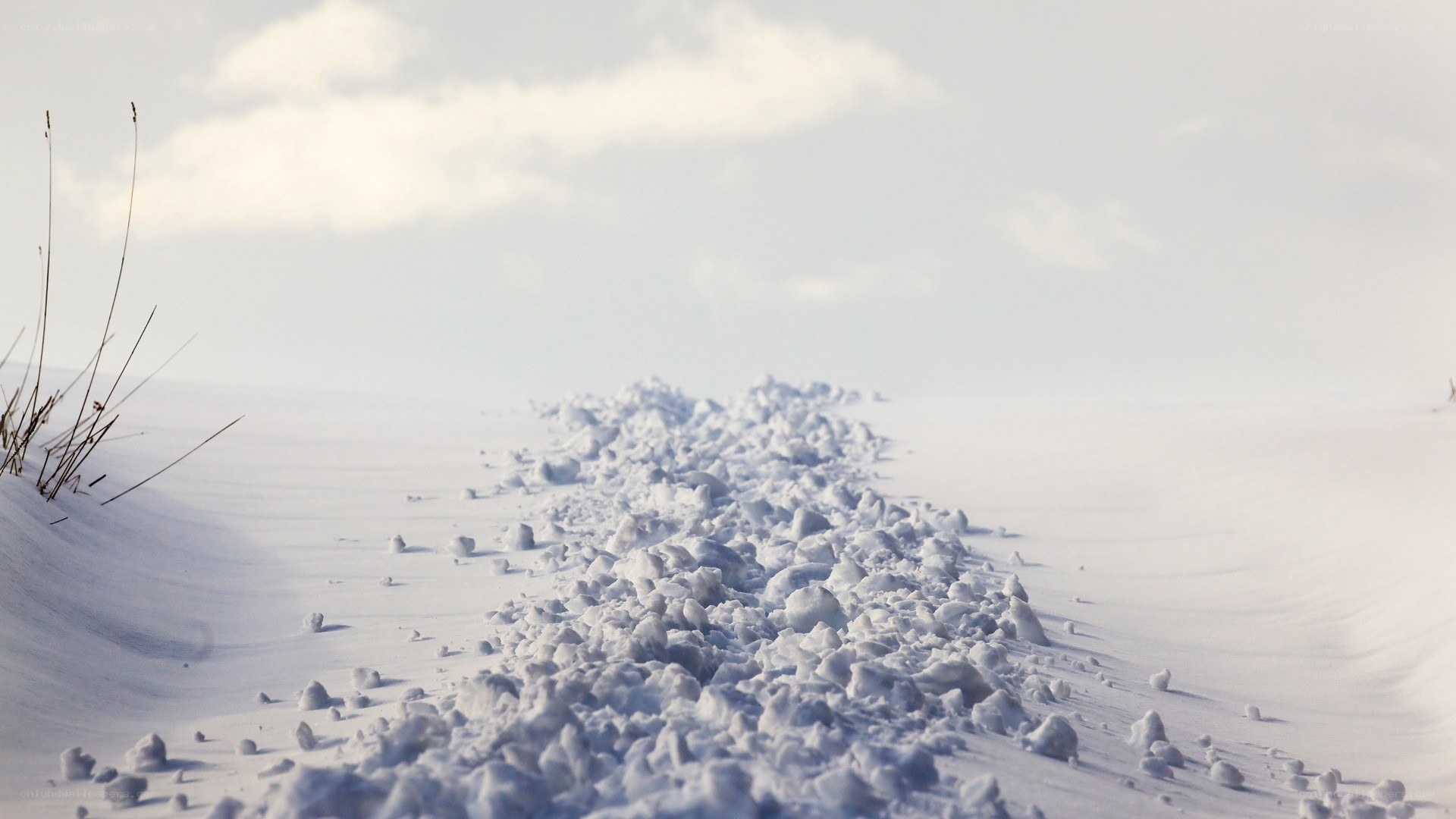 Snowy path in winter landscape