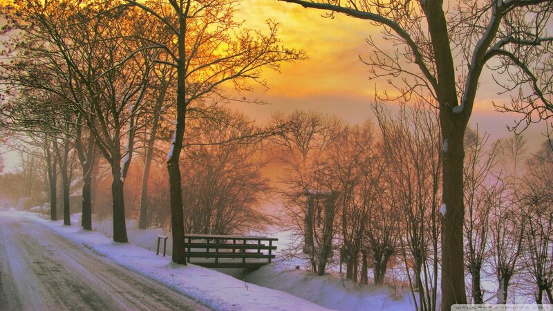 Snowy Path with Bridge — Orange