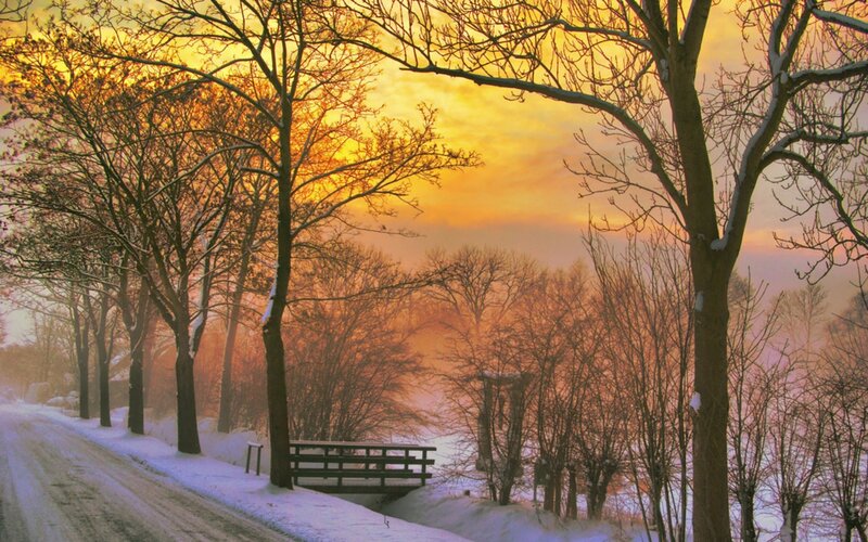 Snowy Path with Bridge — Yellow
