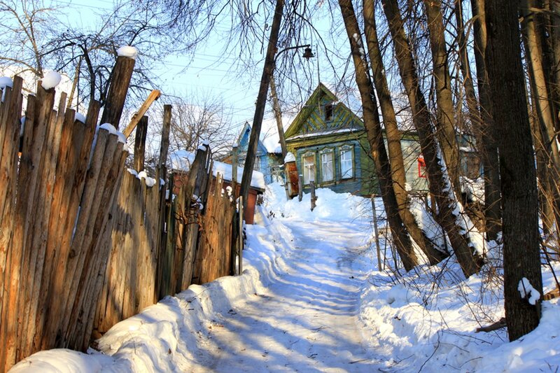Snowy Path with Wooden Fence — White