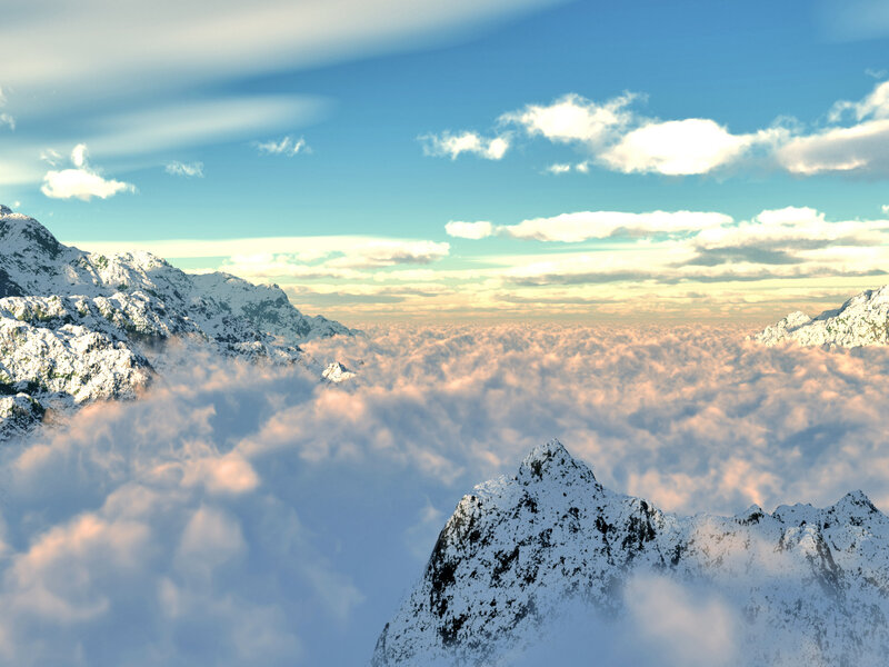 snowy peaks above clouds