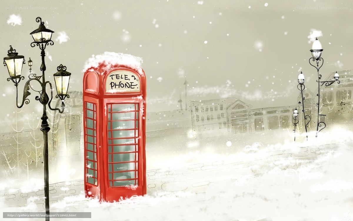 Snowy phone booth scene