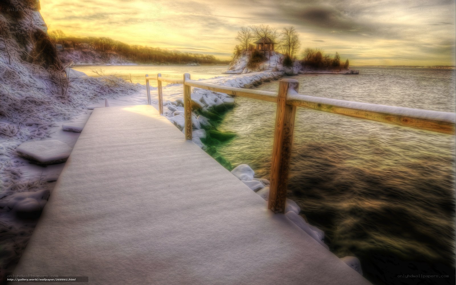 Snowy Pier at Sunset