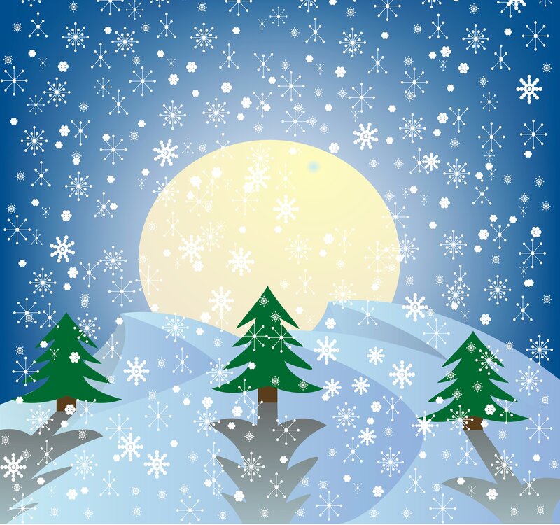 Snowy Pine Trees — Blue, Serene