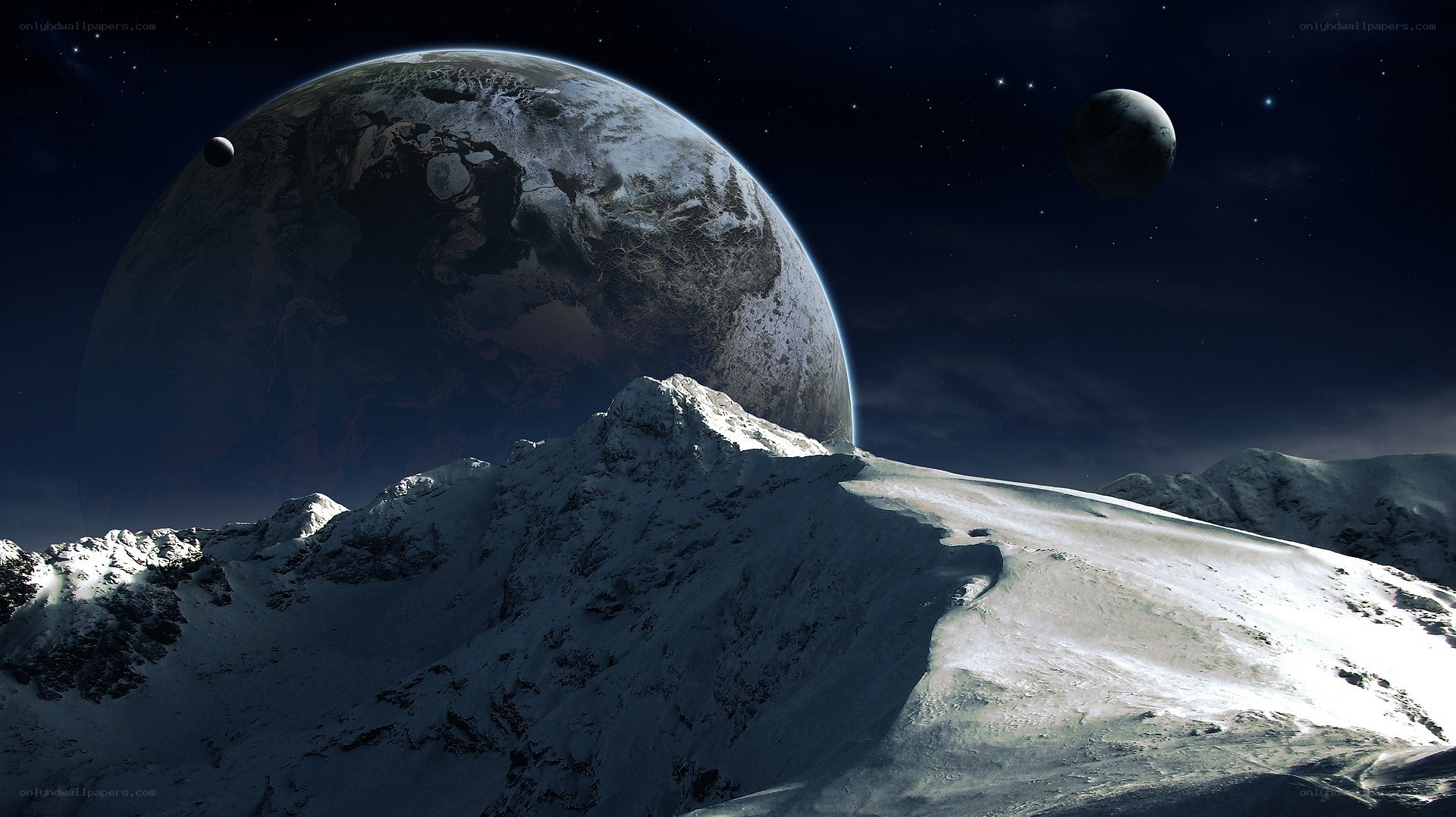 Snowy planet landscape