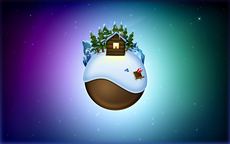 Snowy Planet with Cabin