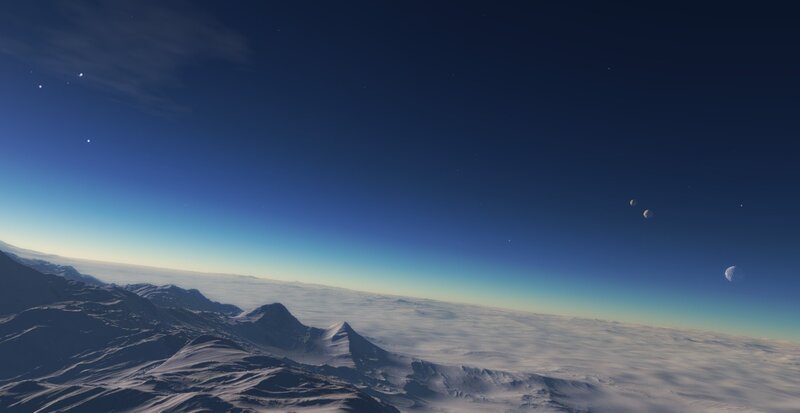 Snowy planet with multiple moons