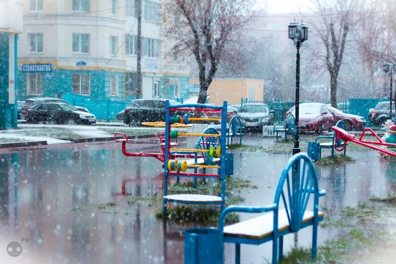 Snowy playground in winter