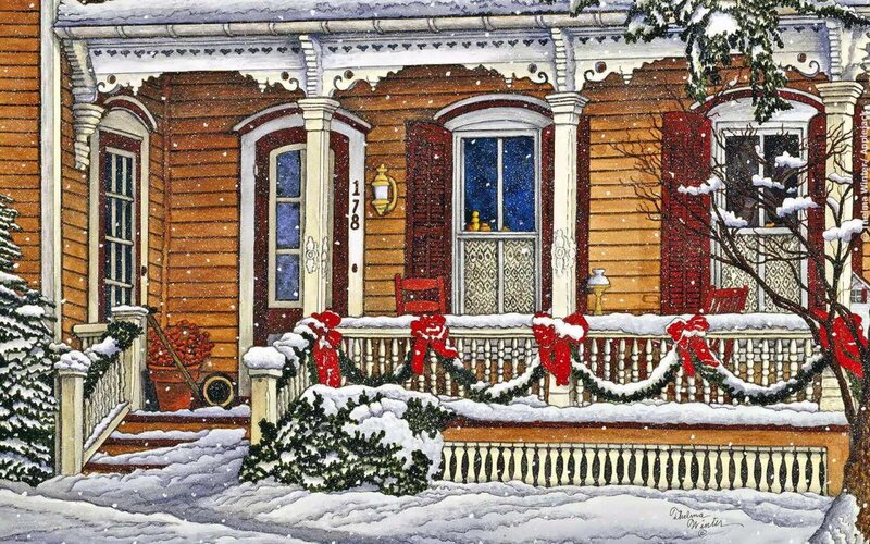 Snowy Porch with Bows