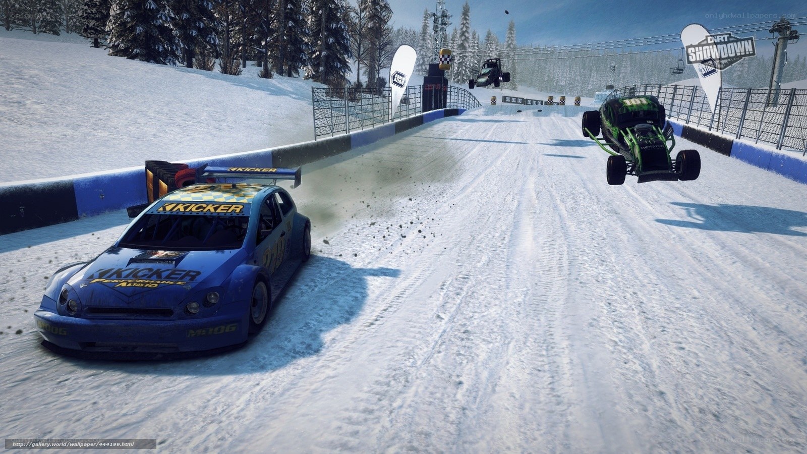 Snowy racing cars in action