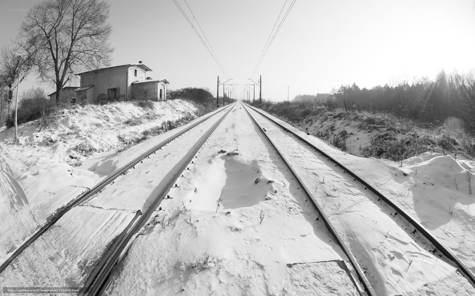 Snowy railway tracks in winter