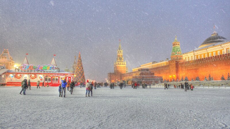 Snowy Red Square in Moscow