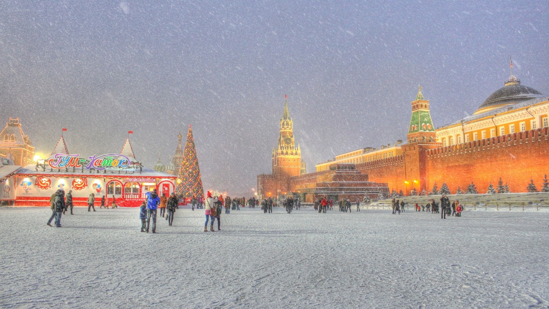 Snowy Red Square in Moscow