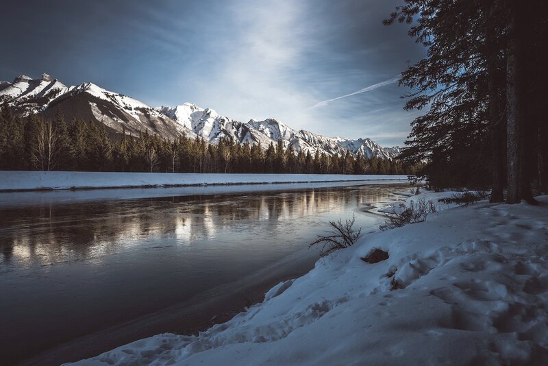 Snowy River and Mountains — Blue, Serene