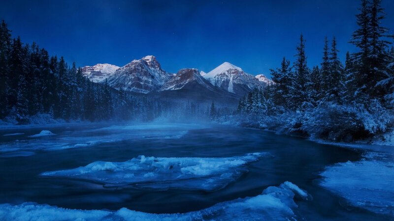 Snowy River at Night — Blue, Serene