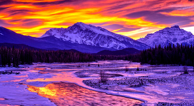 Snowy River at Sunset — Orange, Dramatic