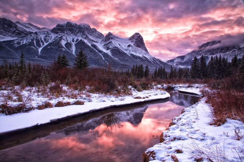 Snowy River at Sunset — Pink, Serene, Photograph