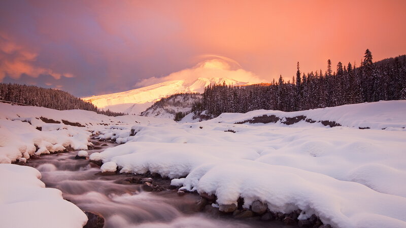 Snowy River at Sunset — Pink