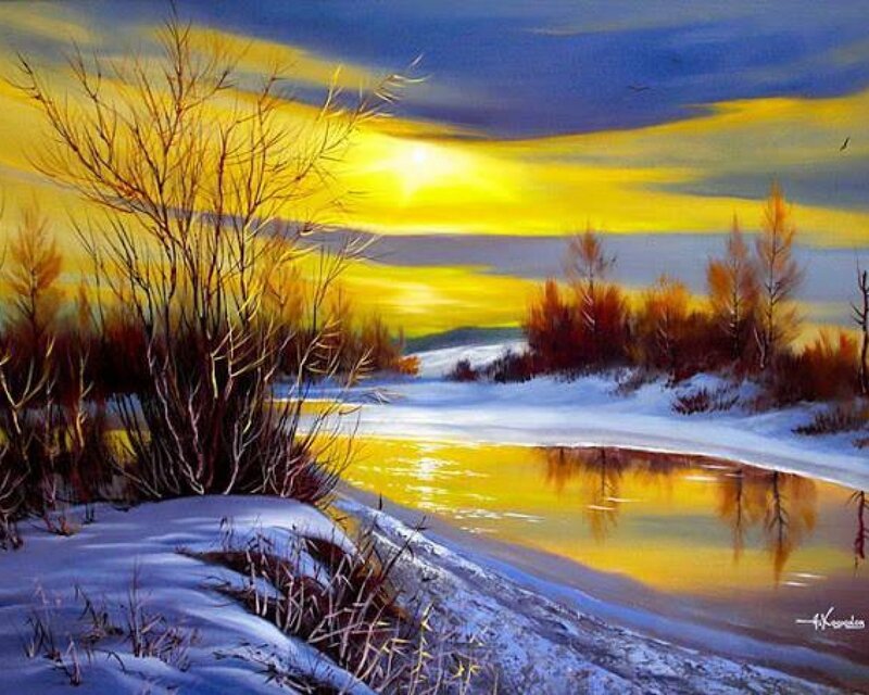 Snowy River at Sunset — Yellow, Serene